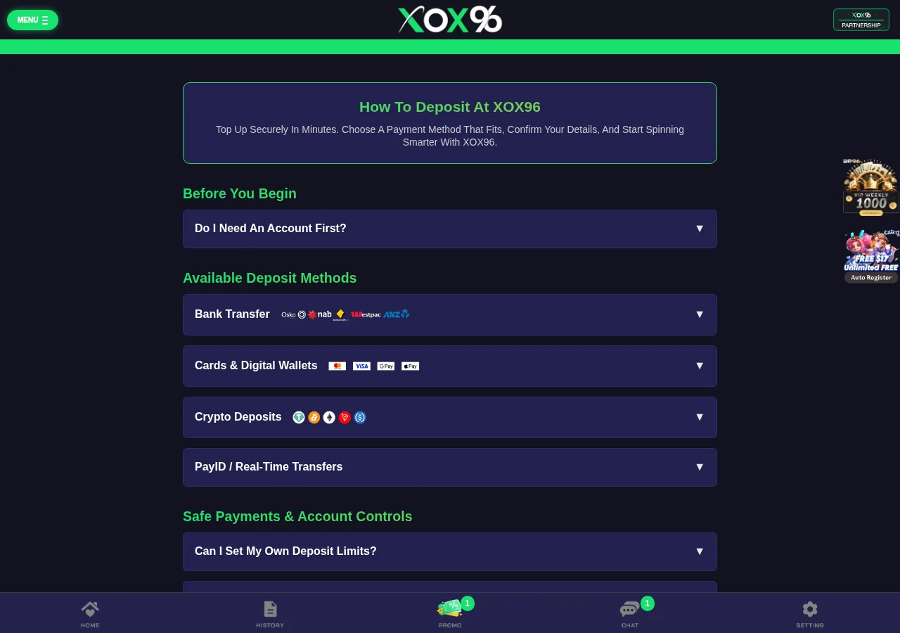 XOX96: Deposit Methods