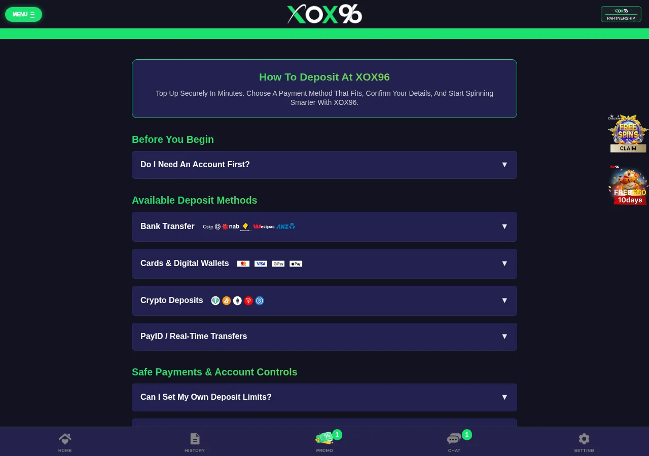 XOX96: Payment Methods